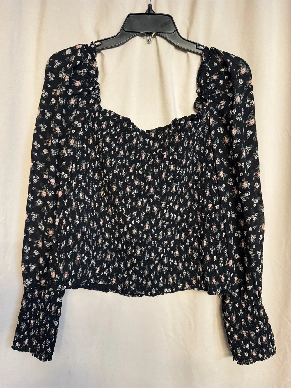 Reformation Pinto Smocked Square-Neck Top, Size XL, Color Freesia (Black/Blush